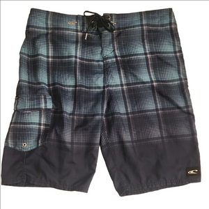 O'Neill Navy and Light Blue Plaid Board Shorts